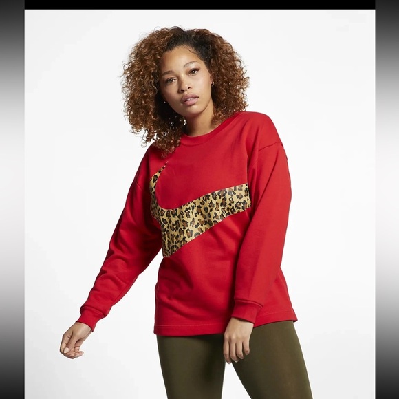 Nike Women's Red Sweatshirt with Leopard Swoosh - Picture 2 of 12